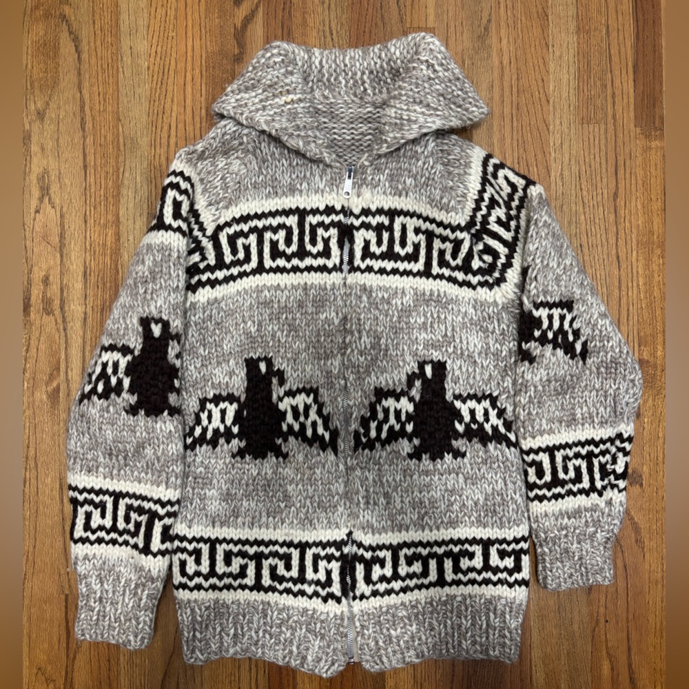 Vintage 60s 70s Cowchian Native American Eagle Handmade Wool Sweater Small